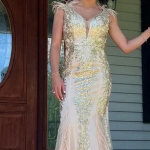 Evening gown with feathers and beads gorgeous gala dresse